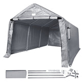 Outdoor Portable Storage Shelter Shed, 10x15x8ft Heavy Duty Instant Garage Tent Canopy Carport with Roll-up Zipper Door and Ventilated Windows For Cars, Motorcycle, Bike, Garden Tools